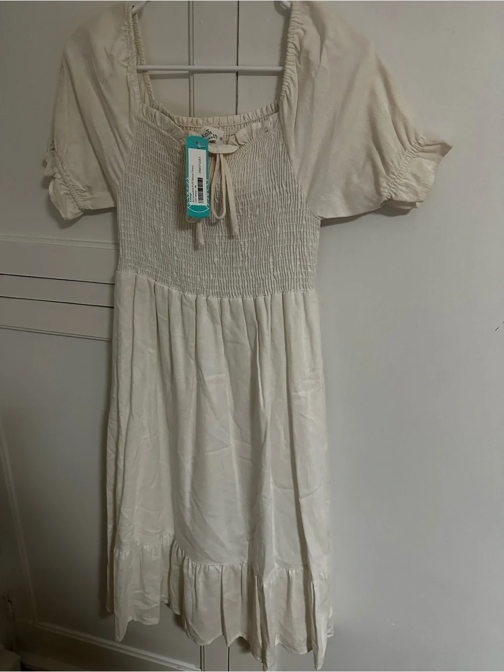 Kaileigh Cream Smocked Dress with Puff Sleeves